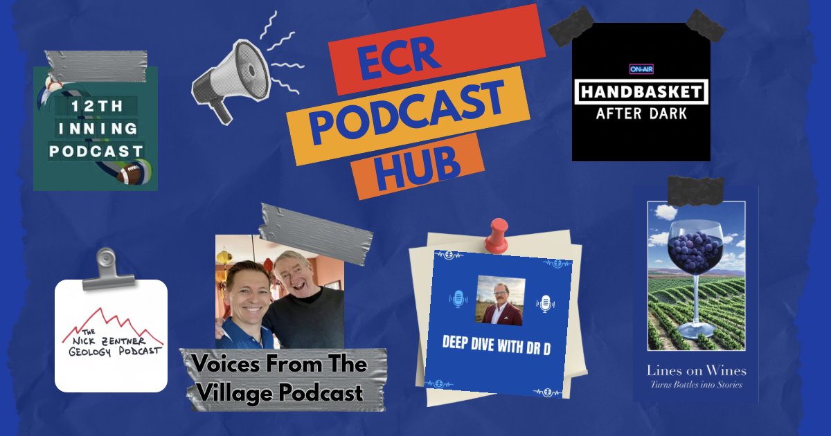 ECR Podcast Hub collage showing the artwork for all six local podcasts